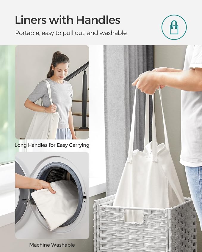 SONGMICS Laundry Hamper with Lid, 17.2 Gallon Synthetic Rattan Clothes Laundry