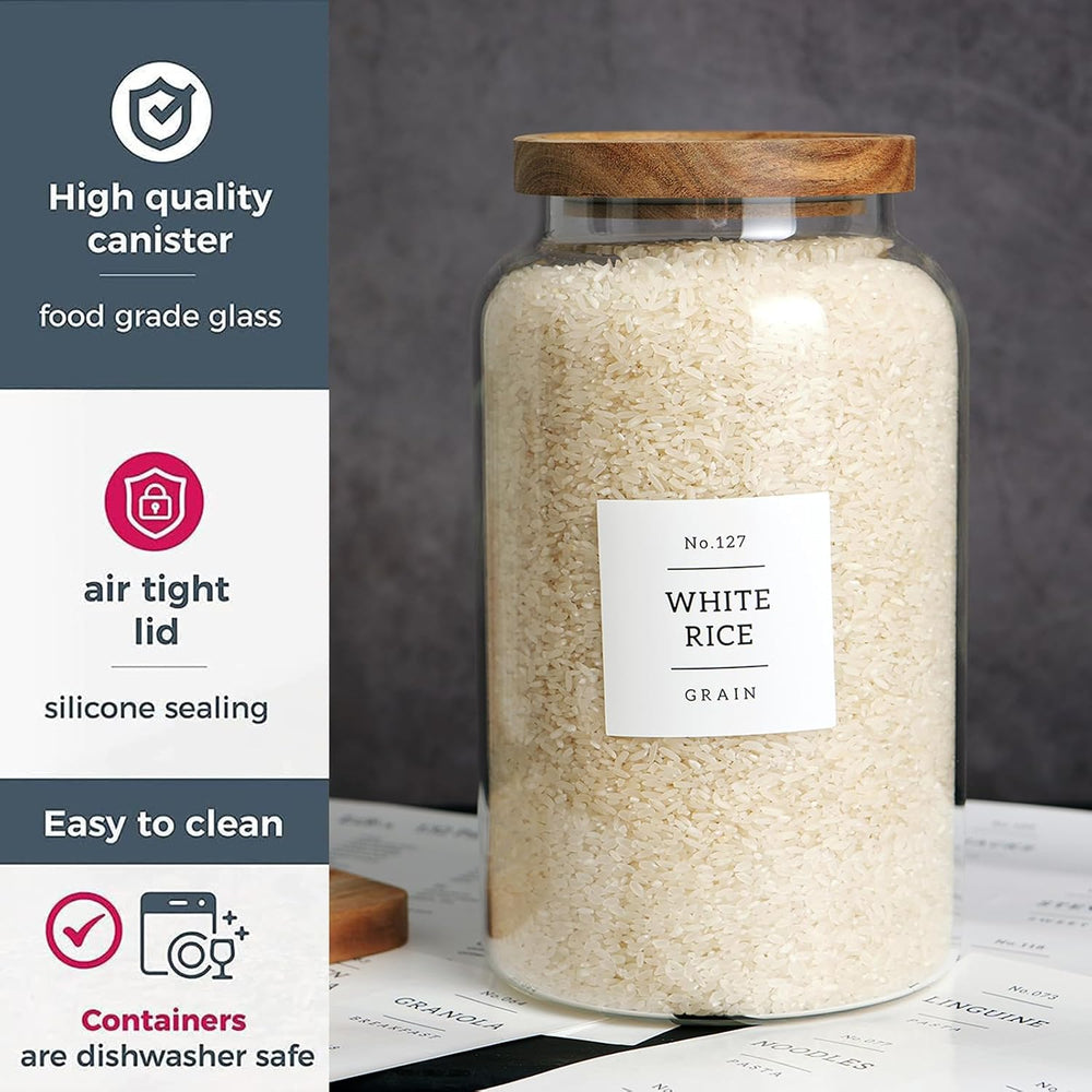 CZHQSMZ Set of 2 Large Glass Jar with Airtight Acacia Lid and 132 Kitchen Pan...