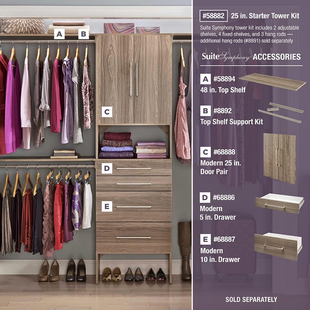 ClosetMaid SuiteSymphony Wood Closet Organizer Starter Kit with Tower and 3 H...