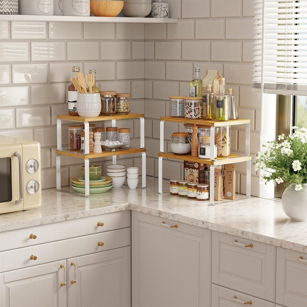 Simple Trending Bamboo Cabinet Organizer Shelf, Set of 4 Kitchen Counter Shel...