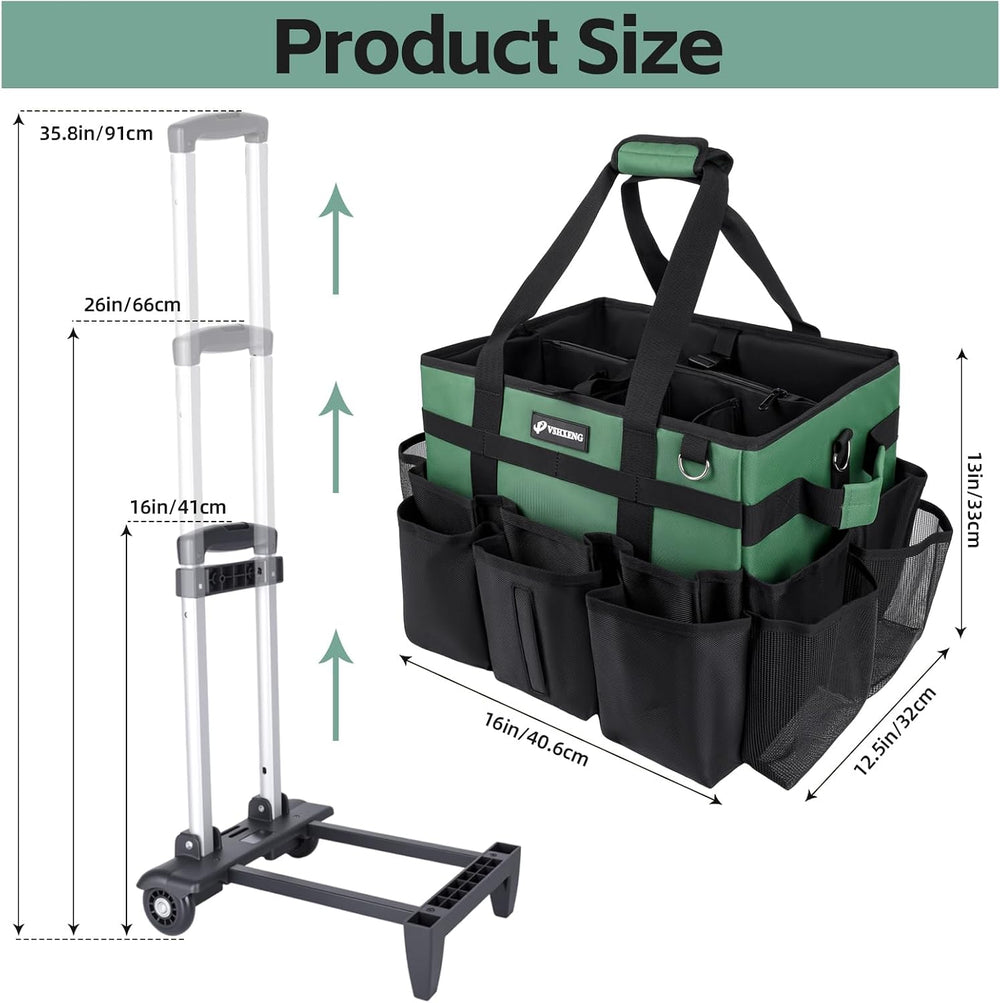 Large Rolling Cleaning Caddy Bag with Wheels, Cleaning Bag with Detachable Tr...