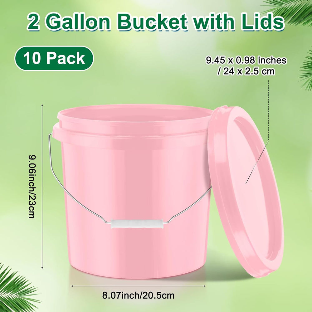 Tioncy 10 Pcs 2 Gallon Plastic Buckets with Lids and Handles,Light Pink