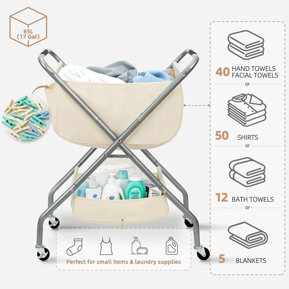 STORAGE MANIAC Collapsible Laundry Cart with Wheels 31.5"H Rolling Laund...