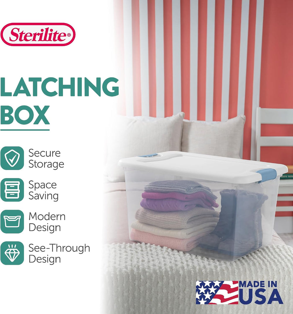 Sterilite 12 Pack Latching Box, Under Bed Storage Bins with Lids, Clear Plast...