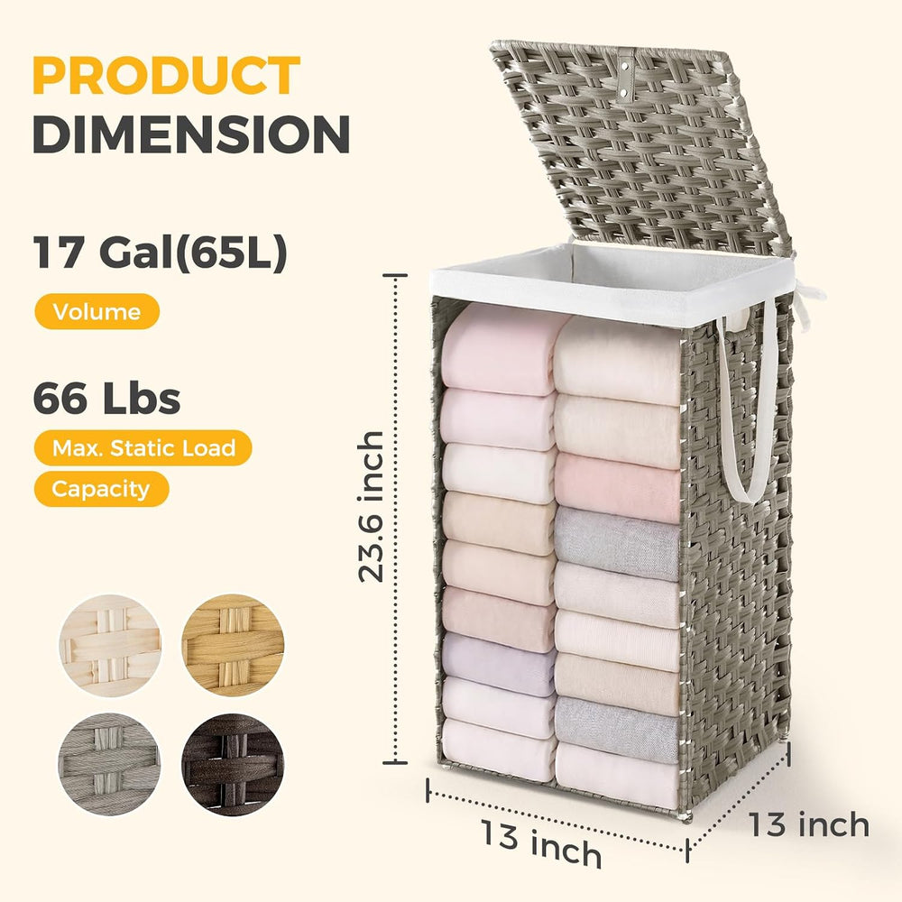 NEWBULIG 65L Medium Divided Laundry Hamper with Lid, Laundry Basket