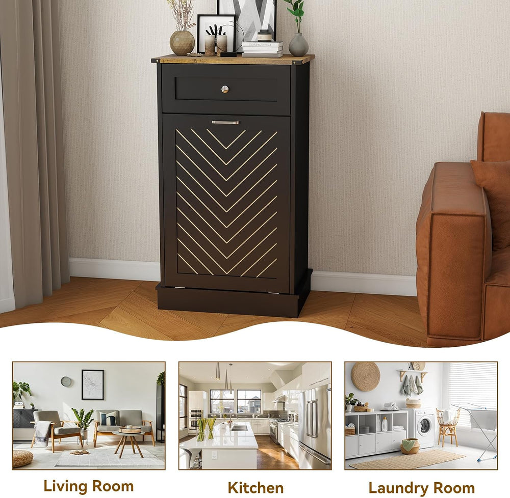 YOURLITE Tilt-Out Laundry Hamper Cabinet, 10 Gallon Herringbone Trash Can Cab...