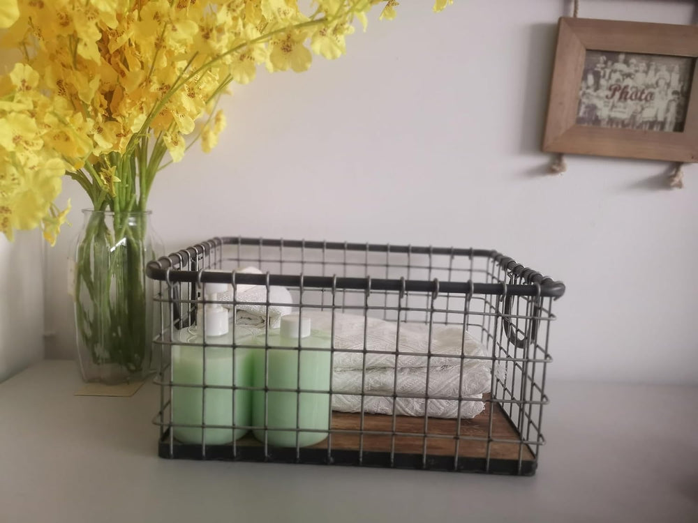 16" Wide Rectangular Sturdy Hand Welded Farmhouse Metal Wire Basket with...