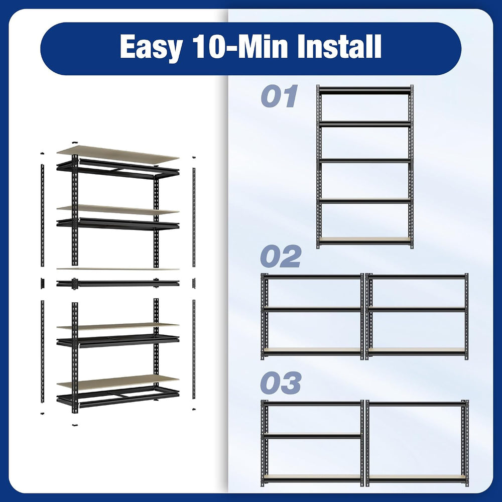 WORKPRO 5-Tier Storage Shelf, 72" H Heavy Duty Adjustable Garage Shelvin...