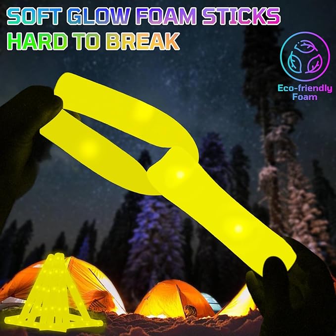 Foam Glow Sticks Bulk, 30 PCS Yellow Light Up Foam Sticks 3 Modes, Glow Party...