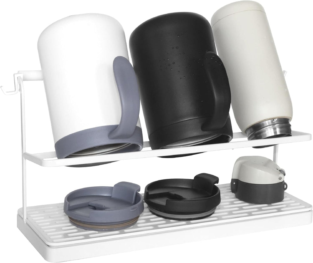 2-Tier Water Bottle Drying Rack for Countertop - Large Carbon Steel Cup Mug O...