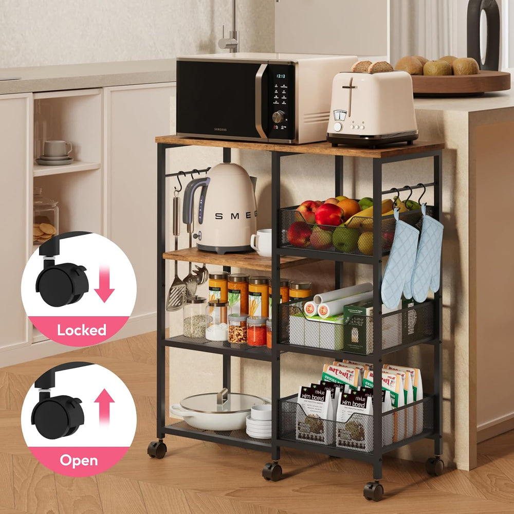 Kitchen Island Cart on Wheels - 4 Tier Rolling Kitchen Table Cart with Storag...
