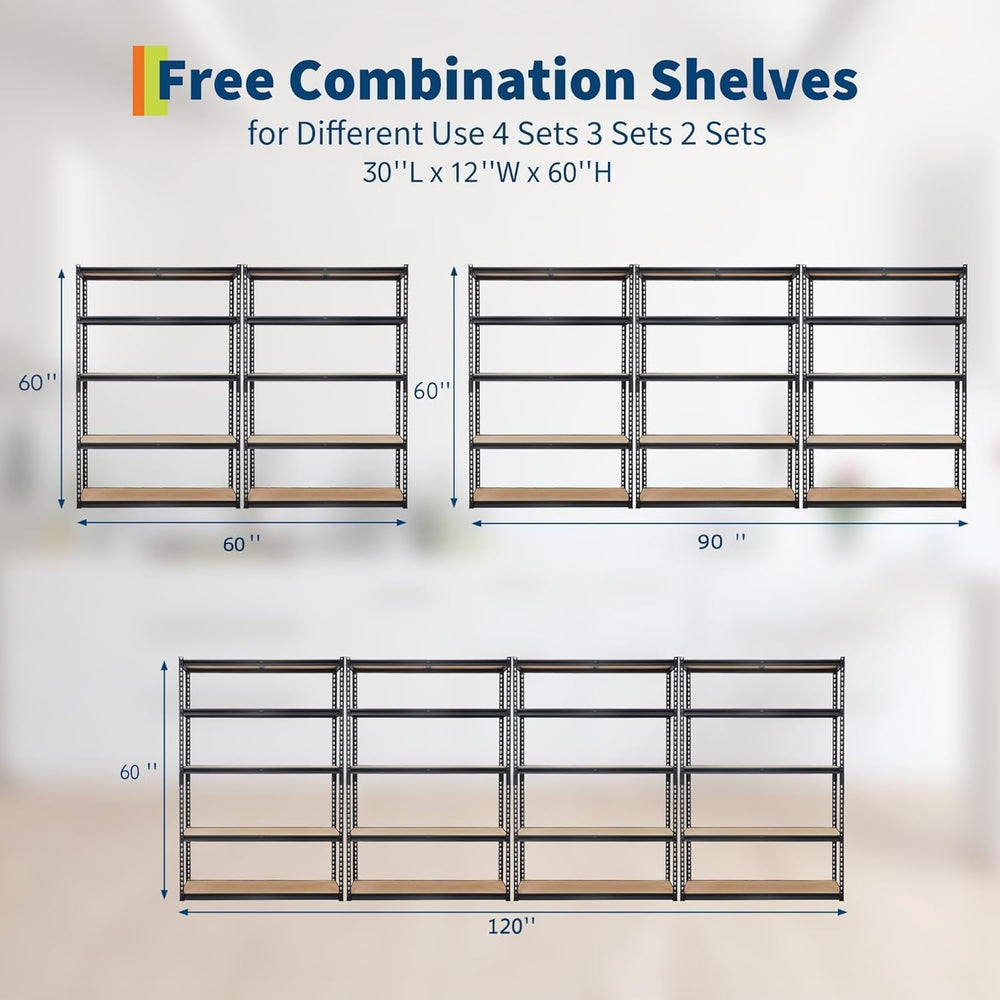 Garage Storage Shelves 5 Tiers, Heavy Duty Storage Shelving Racks with 2000 L...