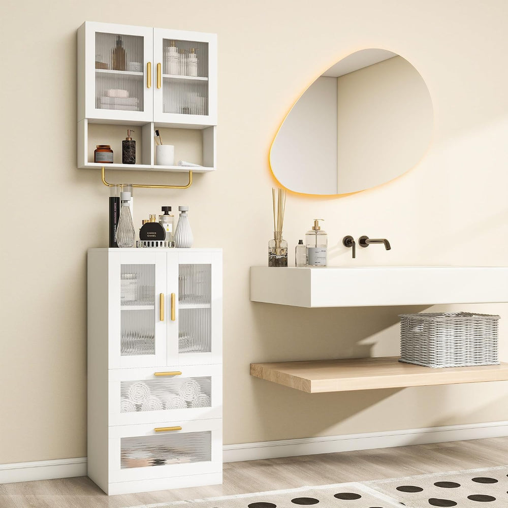 Bathroom Storage Cabinet, Bathroom Cabinet with 2 Doors, 2 Drawers, White