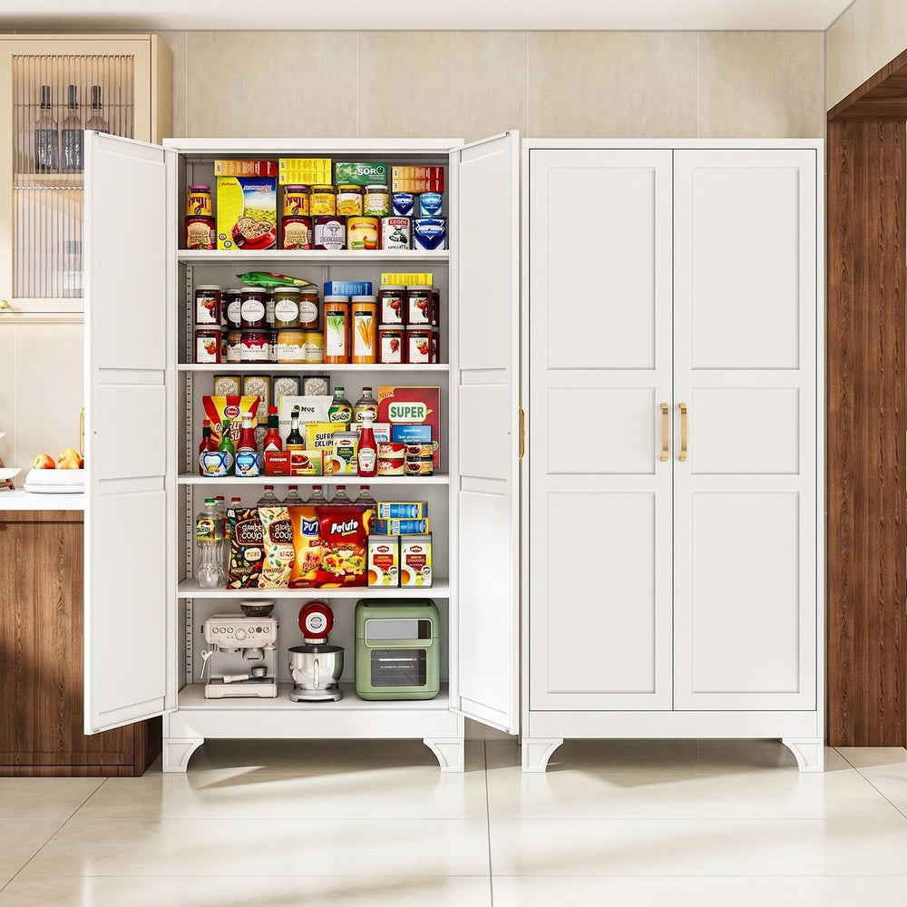 75" H Metal Storage Cabinet with 2 Doors and 4 Shelves,Tall Kitchen Pant...
