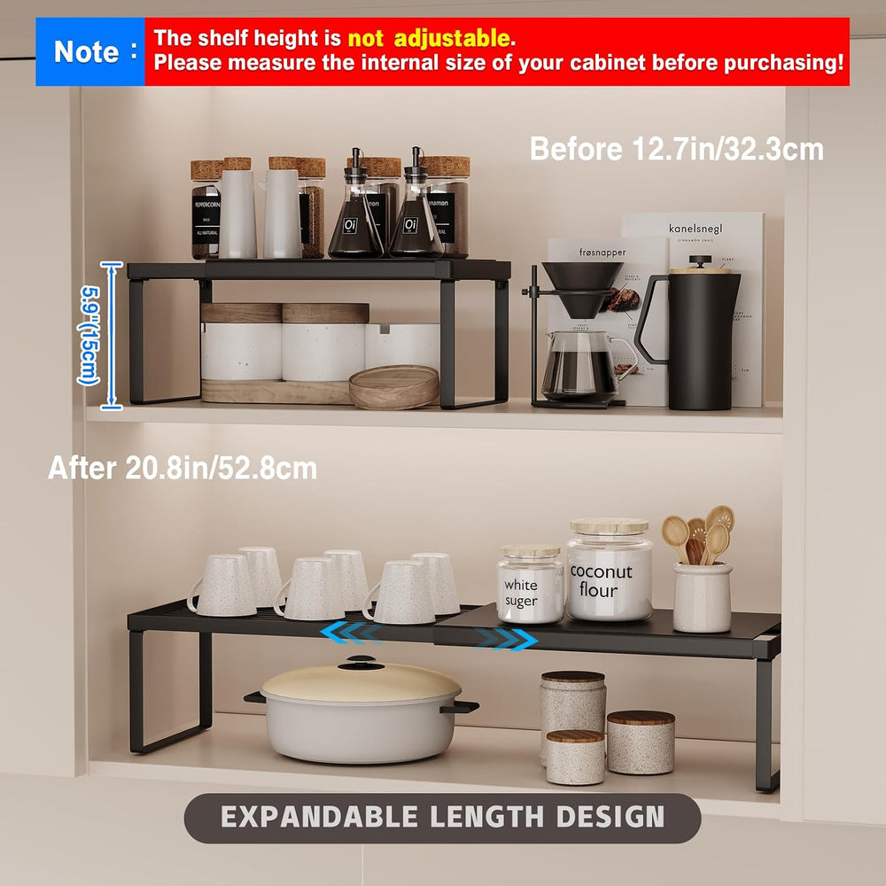 Magheo Expandable Cabinet Shelf Organizer, 2 Pack Stackable Kitchen Counter S...
