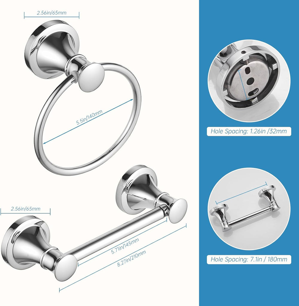 Pivoting Toilet Paper Holder and Hand Towel Ring, Polished Chrome