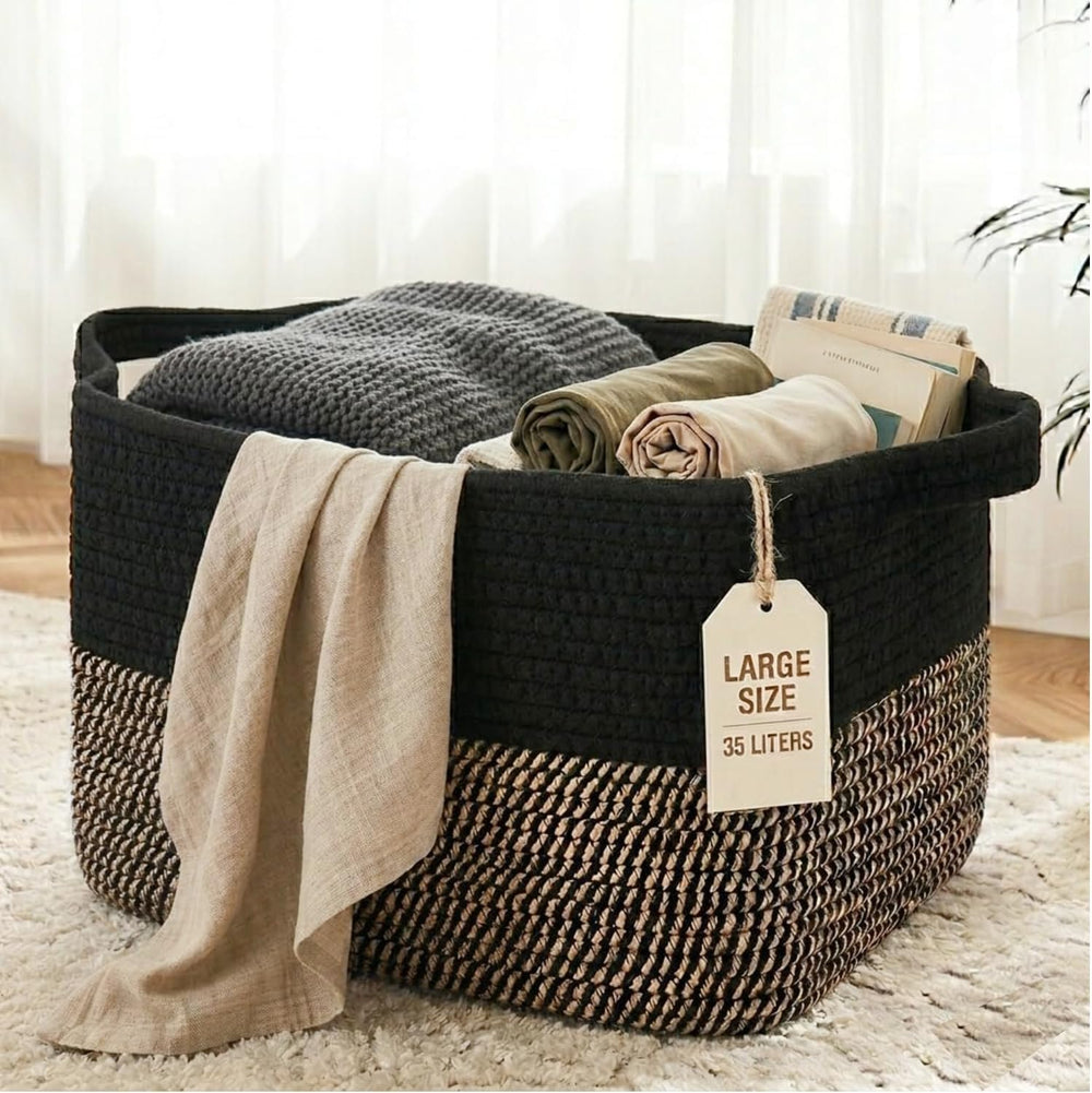 Extra Large 125L XXXL Cotton Rope Storage Basket โ Jumbo Foldable & Washa...