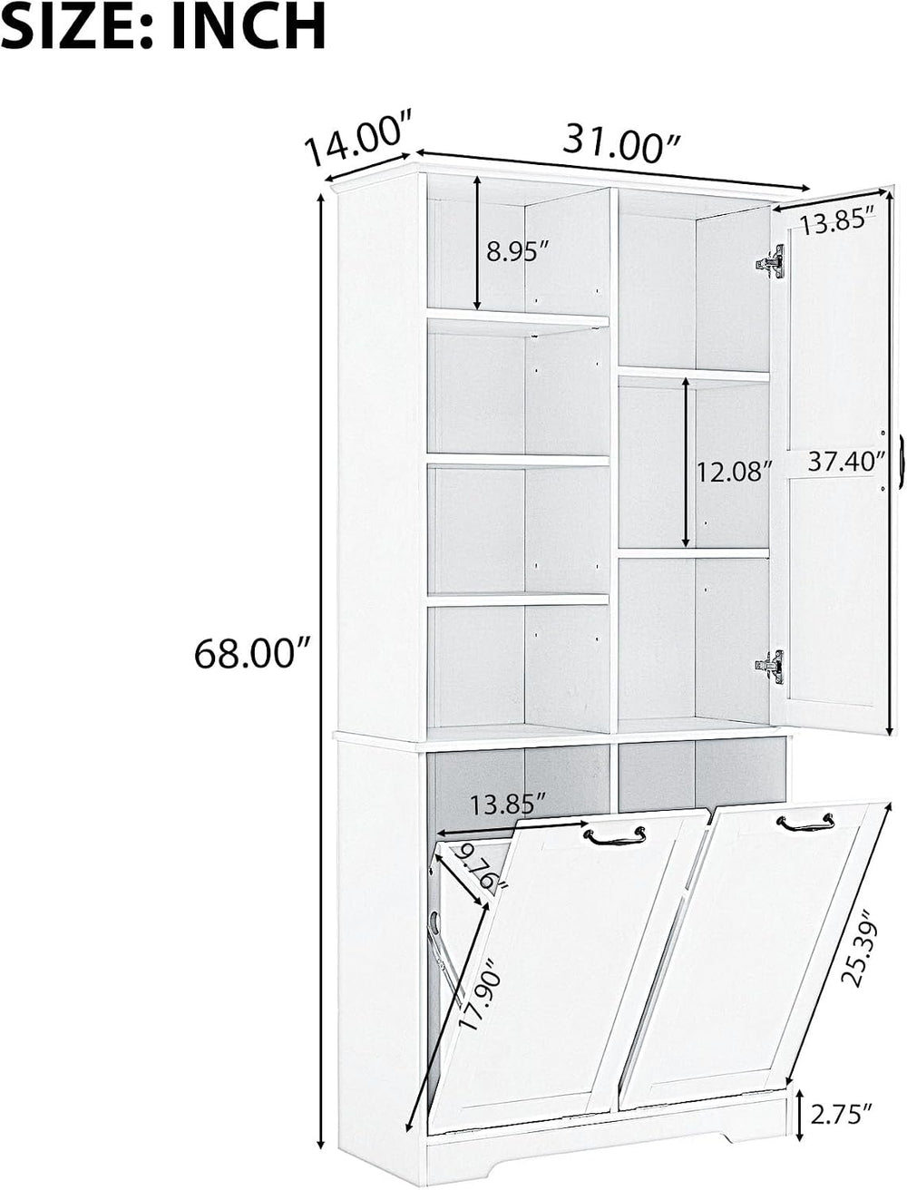 Merax Cabinet with Tilt-Out Laundry Hamper Basket, Tall Bathroom Storage Orga...