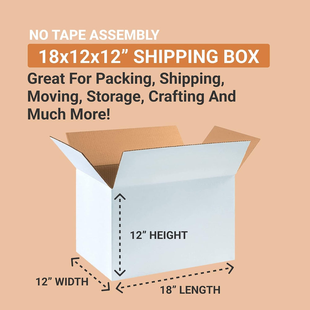 BOX USA 181212W Corrugated Cardboard Box 18" L x 12" W x 12" H...