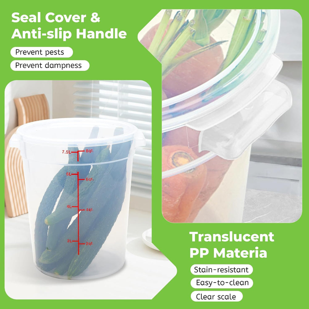 BIEAMA 4 Pack 8 Qt Round Food Storage Containers with Lids, Translucent PP