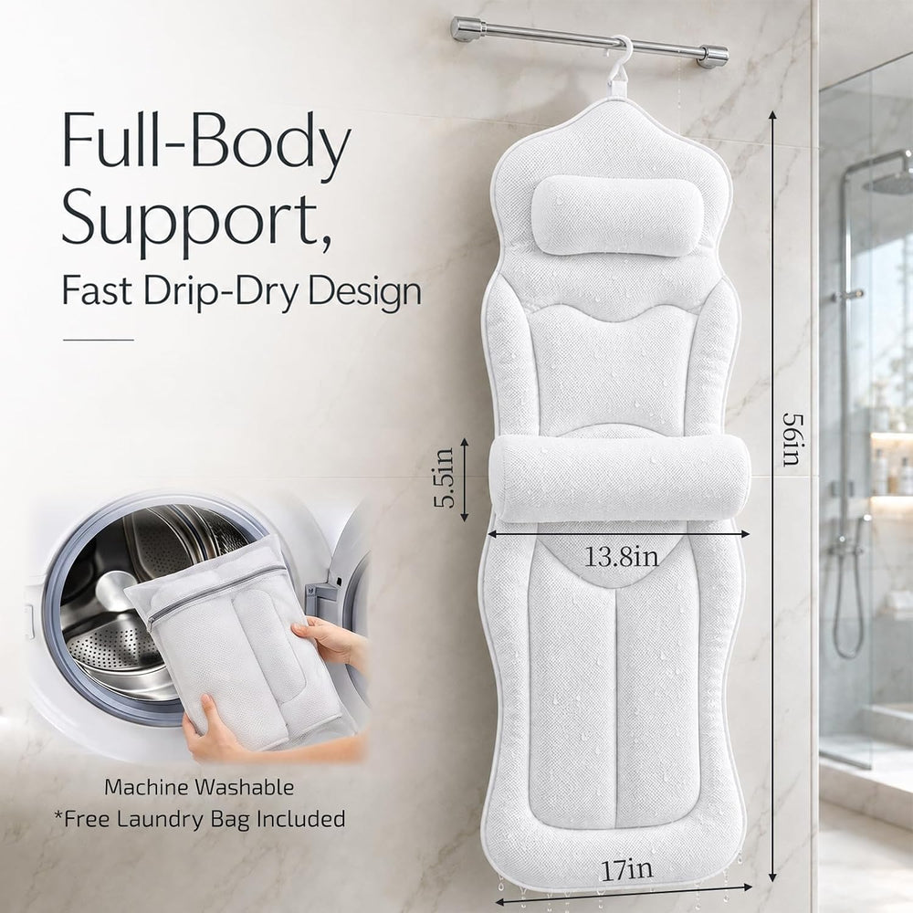 Extra Long Full Body Bathtub Pillow, Adjustable Lumbar Support, Fast Dry