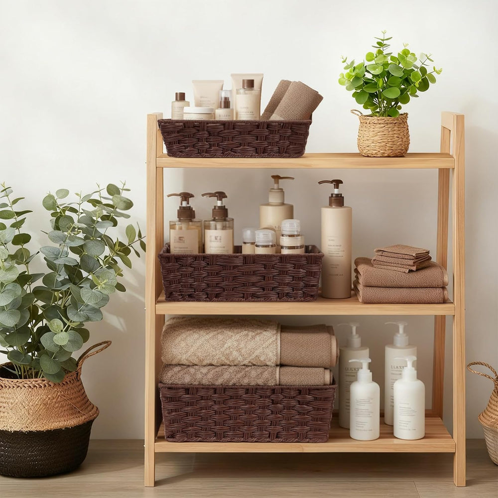 Set of 3 Large Wicker Storage Baskets for Organizing, Brown