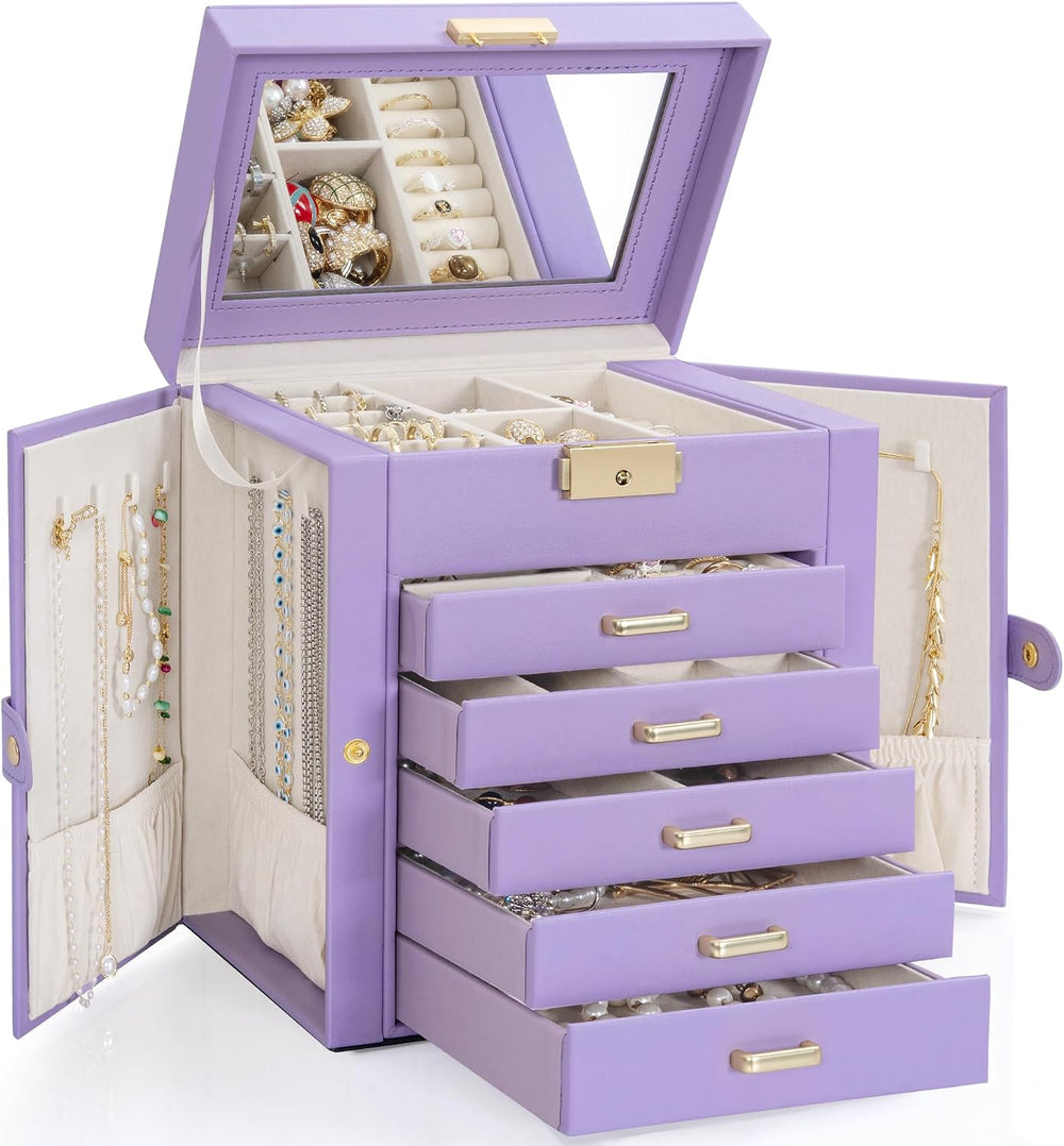 TORIBIO Large Jewelry Box for Women, Leather Jewelry Organizer with Mirror &a...