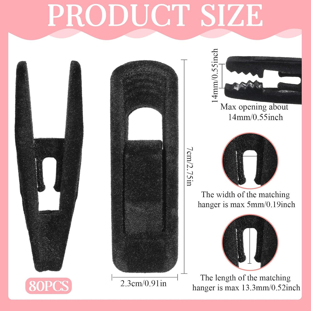 Black Velvet Hangers Clips, 80 Pack Strong Finger Clips