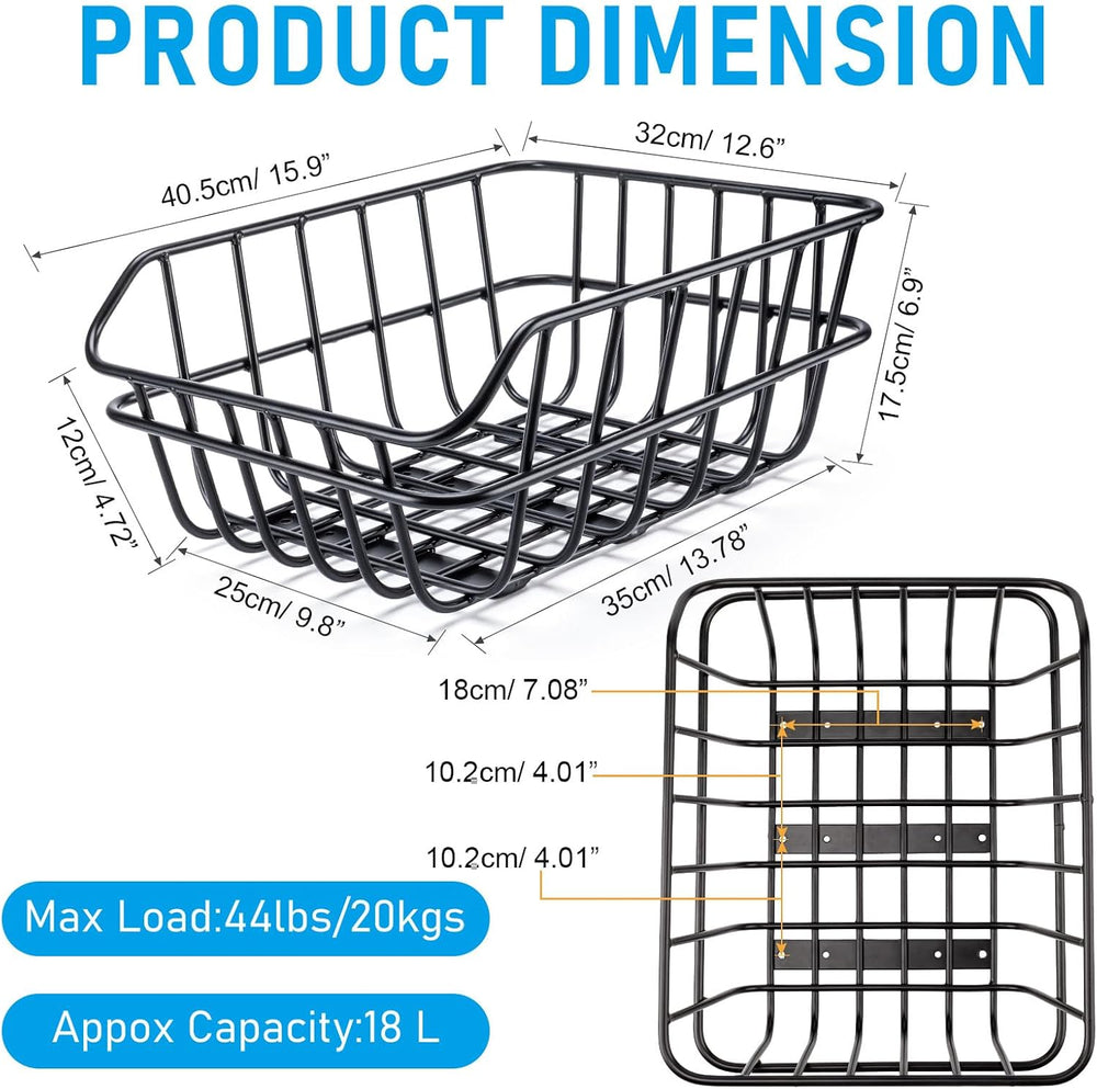 CXWXC Rear Bike Basket - Rear Mount Aluminium Bike Basket Large Capacity