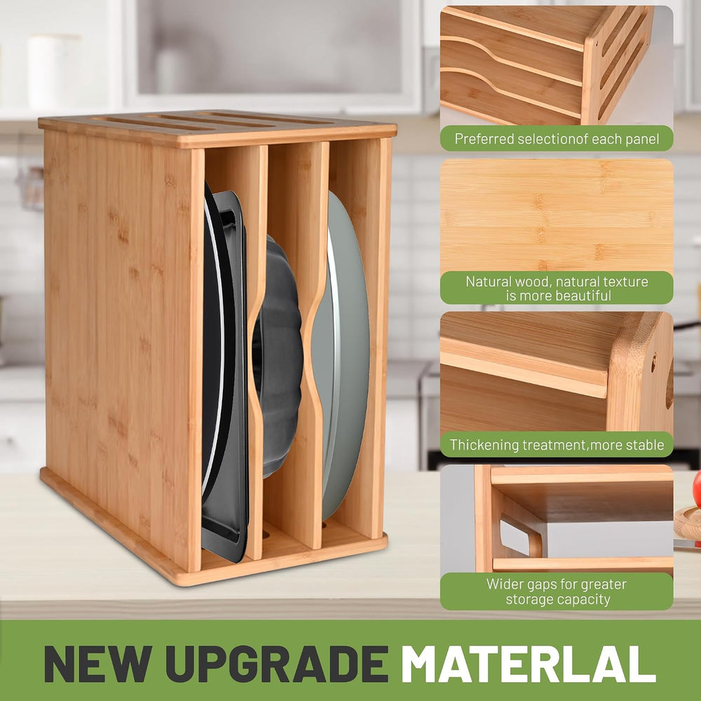 Cookie Sheet Organizer for Cabinet, 4 Tier Bamboo Baking Sheet Organizer