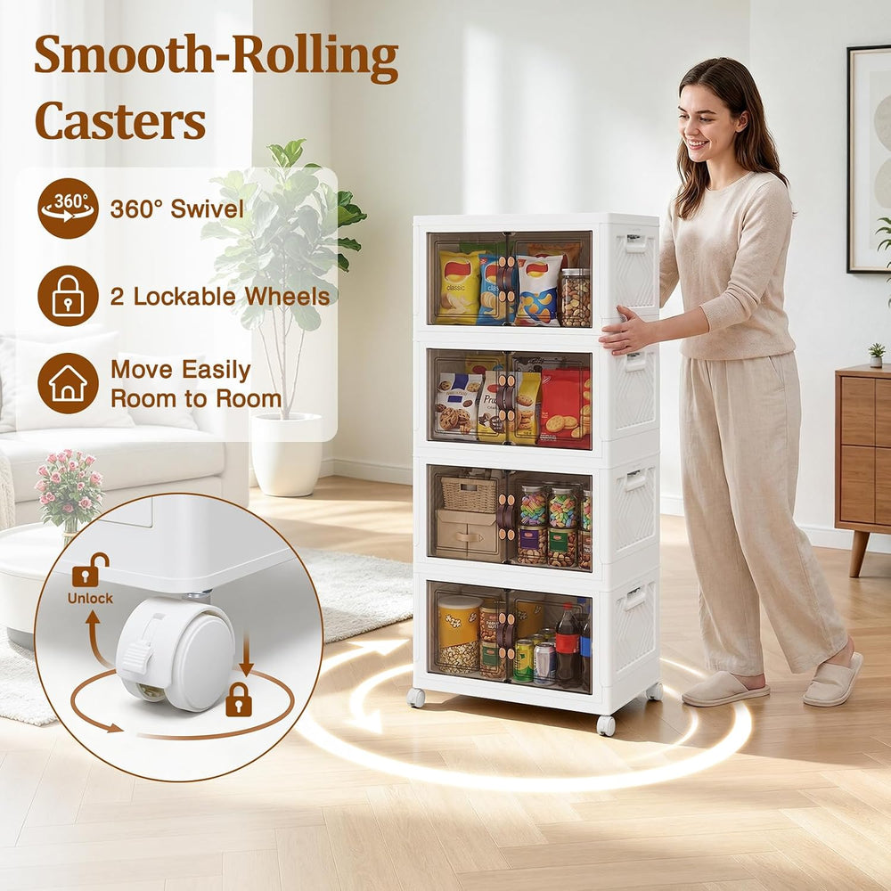 4Tier 428QT Stackable Storage Bins With Lids Closets, 4 Pack, White