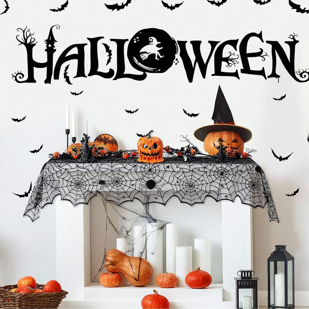 Halloween Table Runner Black Lace Spider Web Table Runner 6 Pack 18x72 Inch
