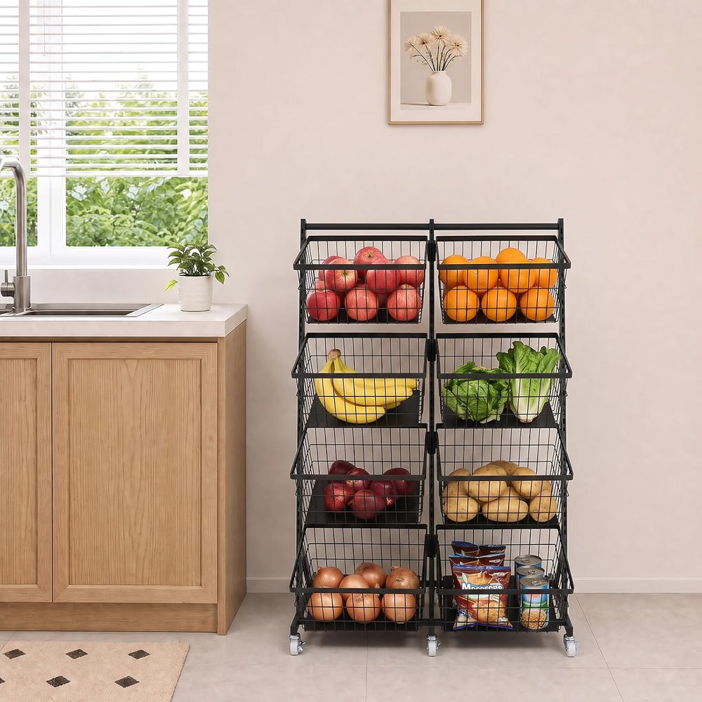 Rolling Store Snack Display Rack with Wheels, Mesh Storage Cart(Black)