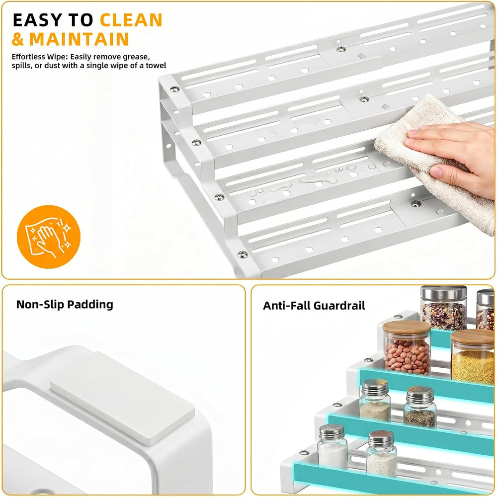 Expandable Spice Rack Organizer for Cabinet, 4-Tier Metal Shelf