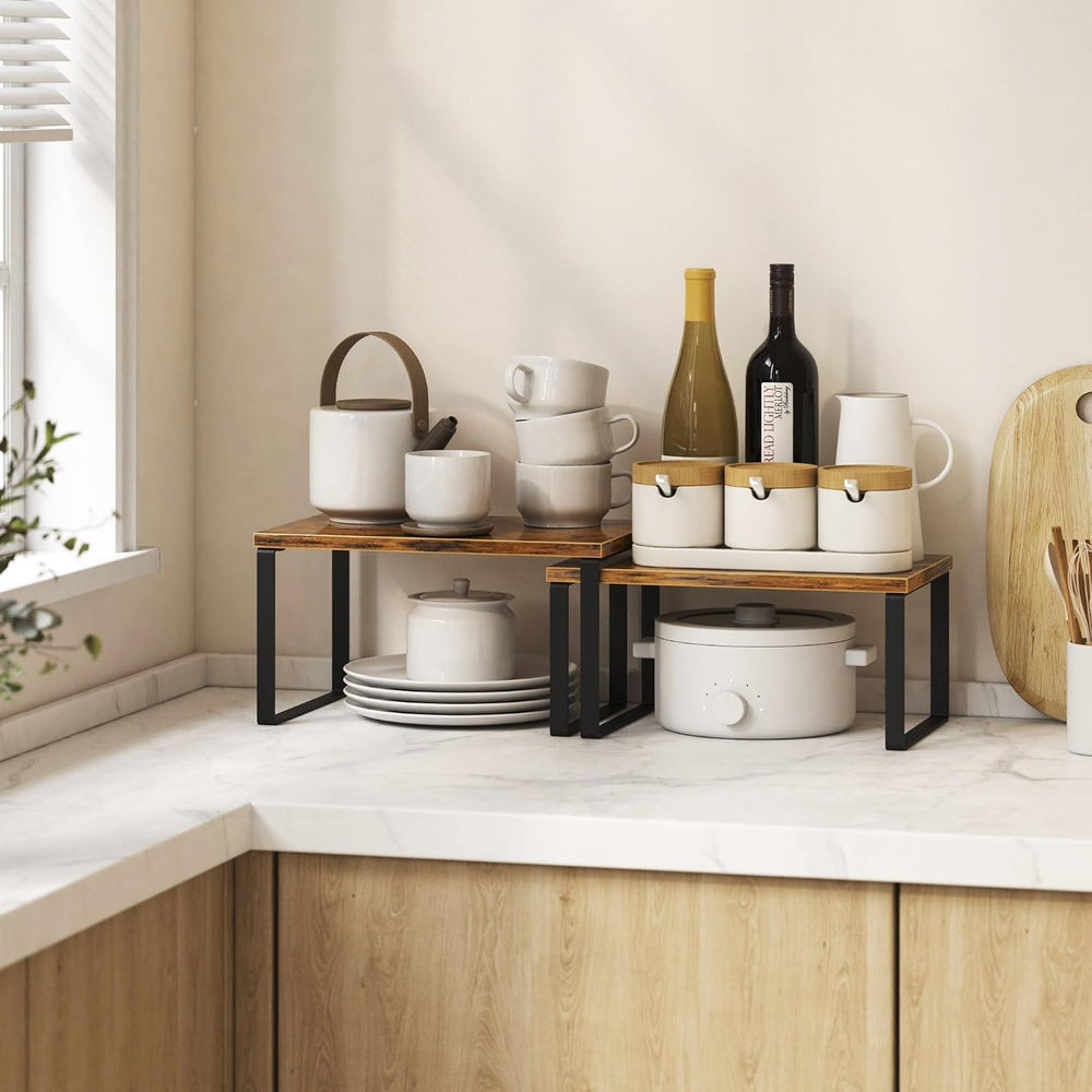 Kitchen Cabinet Organizer Shelf Set of 4, Sturdy Kitchen Counter Shelves with...