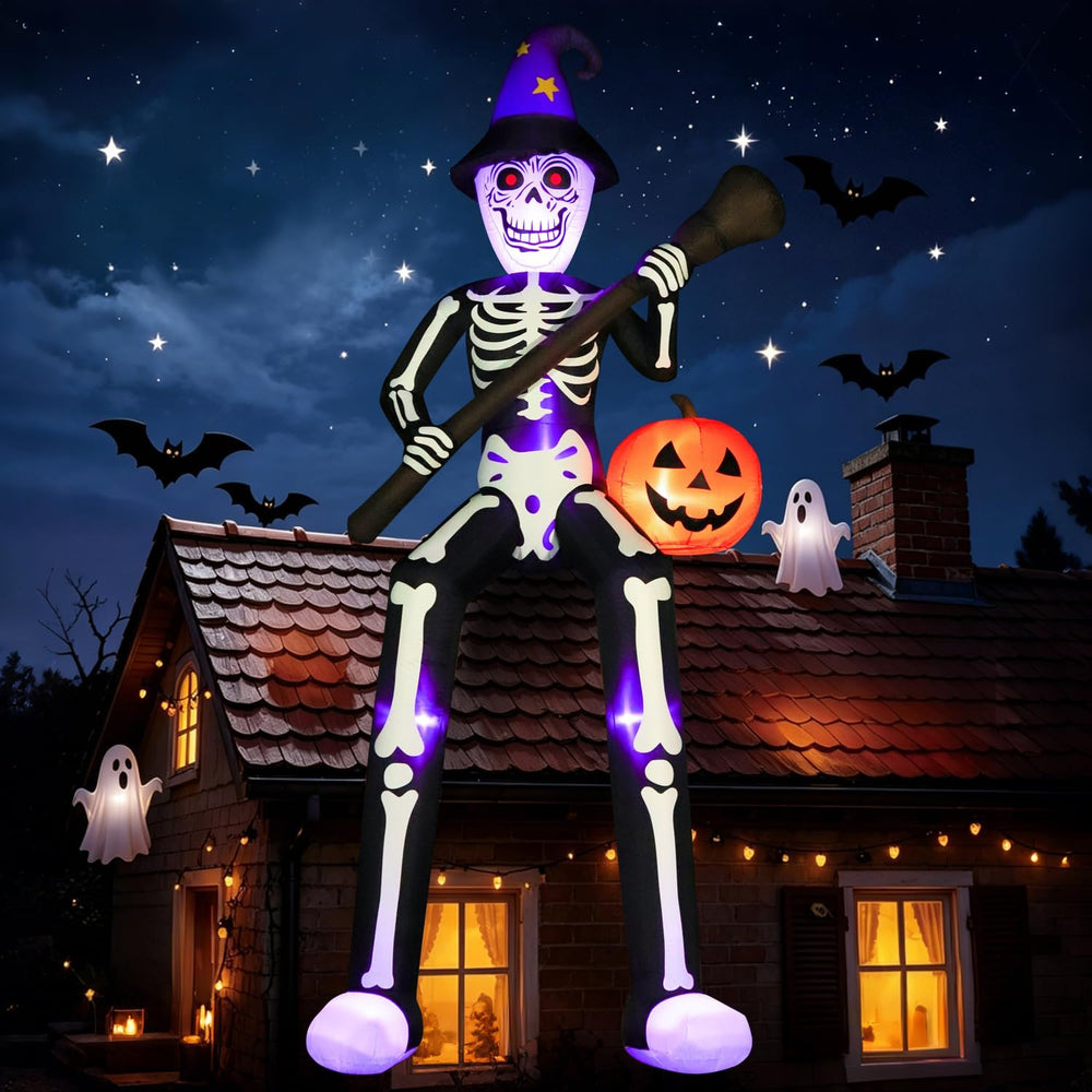 DomKom 12 FT Halloween Inflatables Outdoor Decorations, Giant Skeleton Wizard...