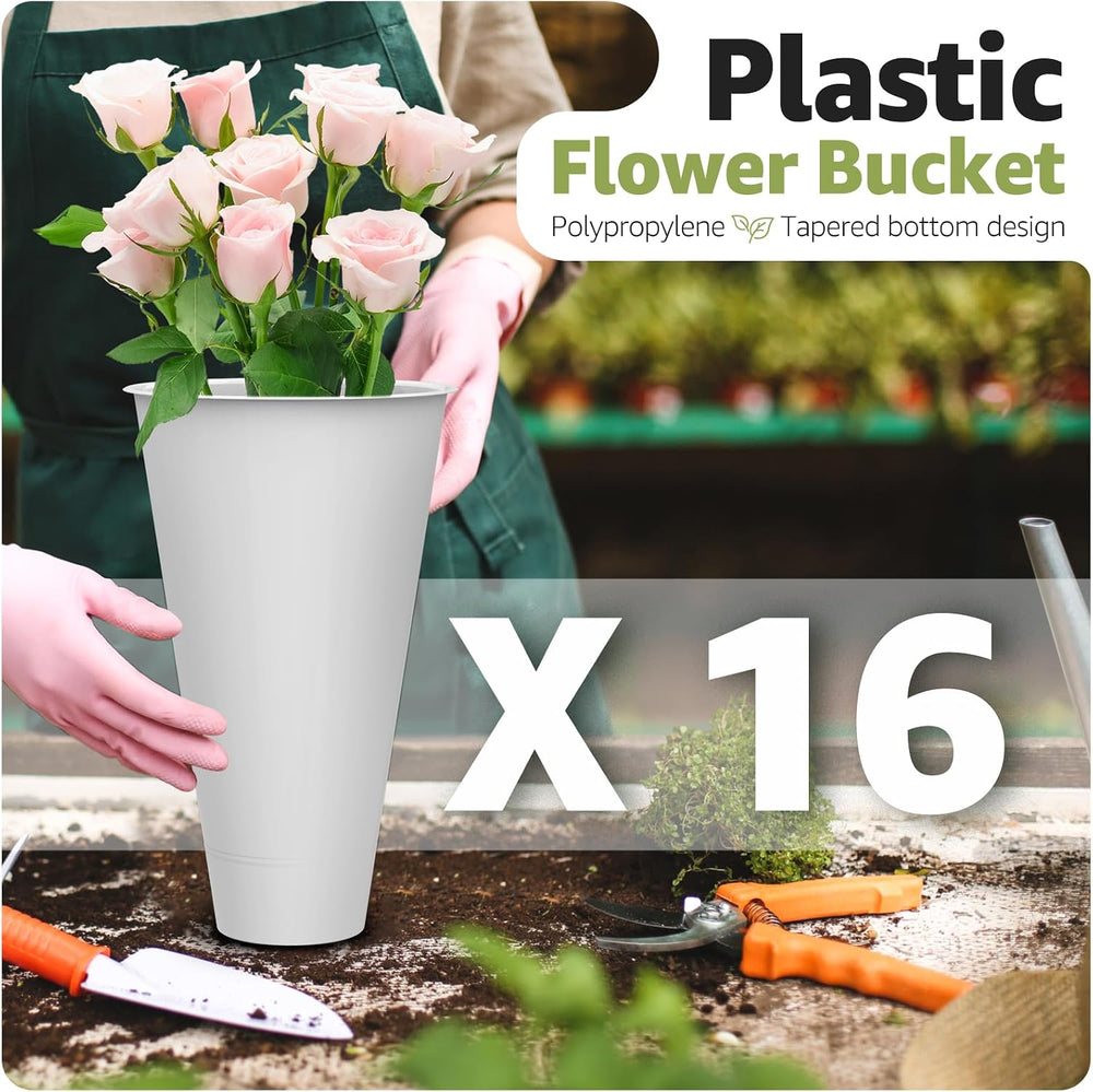 Flower Display Stand 4 Layers with 16 PCS Round Buckets, Plant Stand with Whe...
