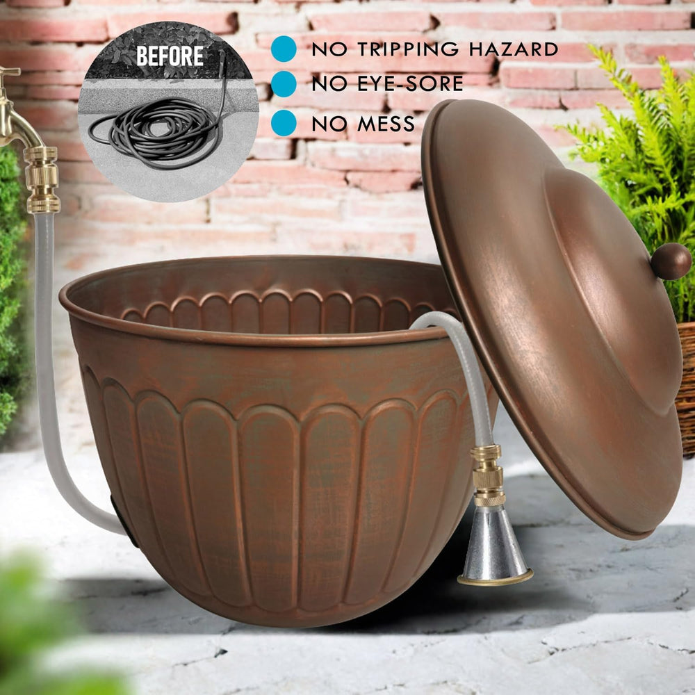 BSTGIFTS Garden Water Hose Holder - Decorative Metal Pot, Metal Hose Storage ...