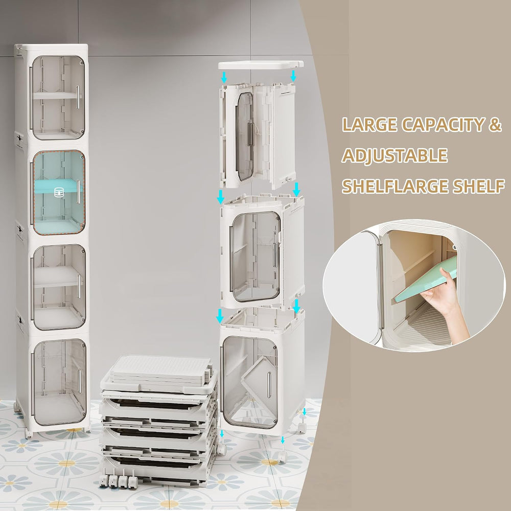 Narrow Slim Bathroom Storage Cabinet with Wheels, 2-Tier White