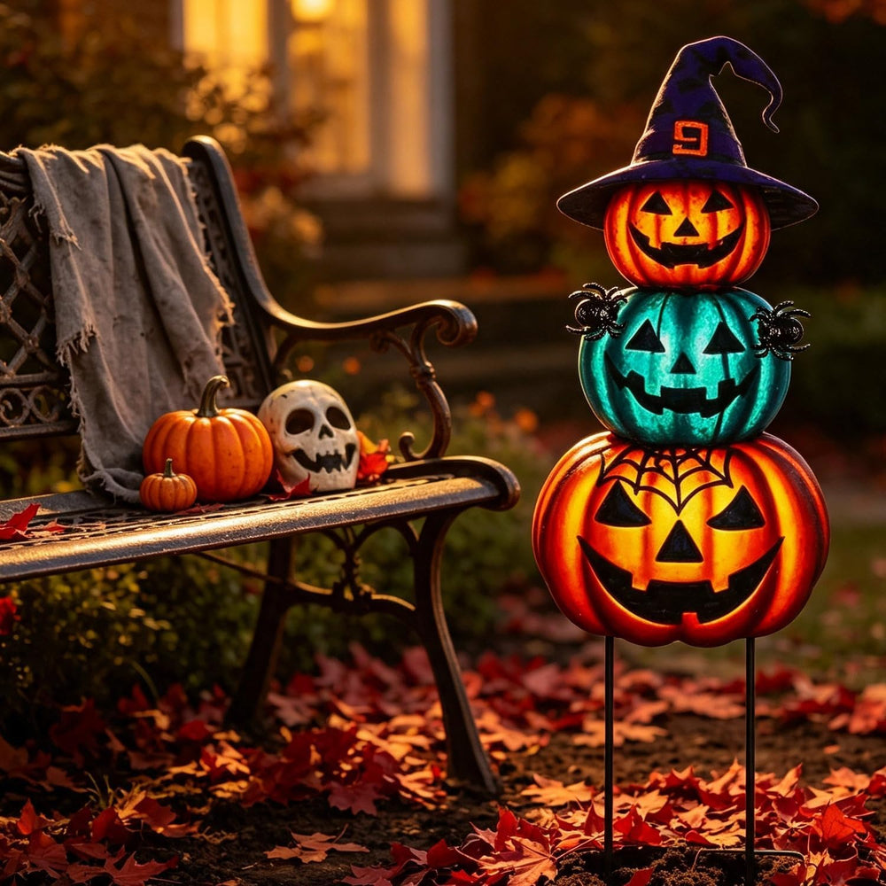 Halloween Yard Stakes Large with Stackable Pumpkins Scary Spiders