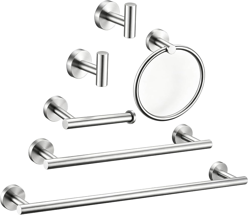 6 Pieces Brushed Nickel Bathroom Hardware Accessories Set Hand Towel Ring 16&...
