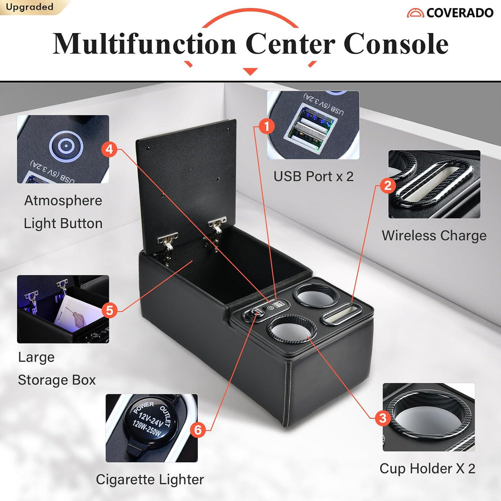 Coverado Car Center Console, Universal Rear Bench Seat Console, Back Seat Car...