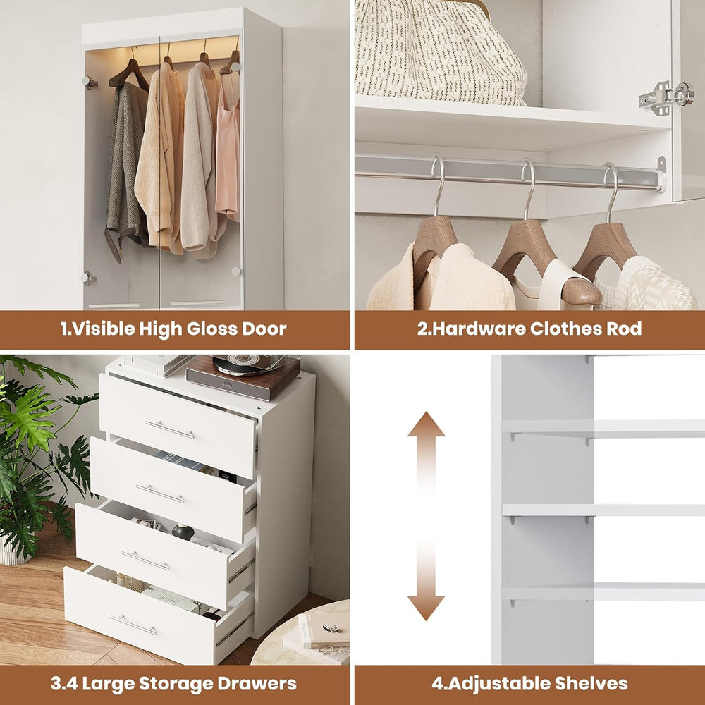 ROOMTEC 31.5" Shoe Shlef Tower Wardrobe Closet with Clear Glass Doors, W...