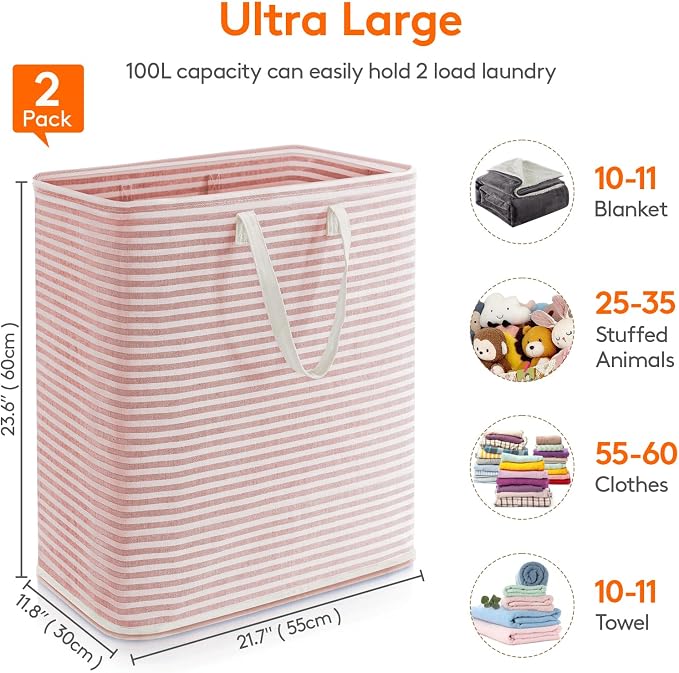 Lifewit 2 Pack Laundry Hamper Large Collapsible Laundry Basket, Freestanding