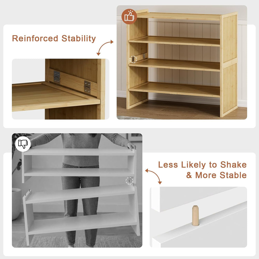 Bamboo Shoe Rack for Closet, Wood Shoe Organizer Shelf for Entryway, 2 Tiers,...