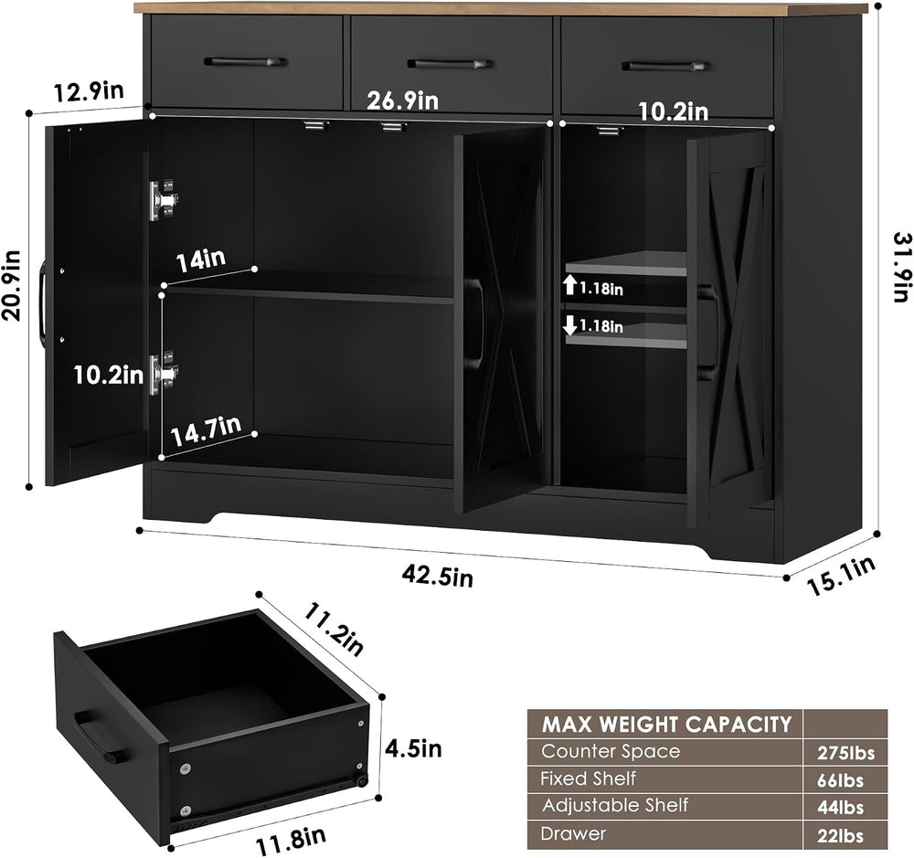 HOSTACK Kitchen Buffet Cabinet with Storage, Sideboard Coffee Bar, Black
