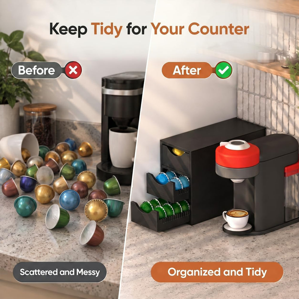 Coffee Pod Drawer Holder,Capsule Storage Organizer,3-Tier,6-Slot,Black