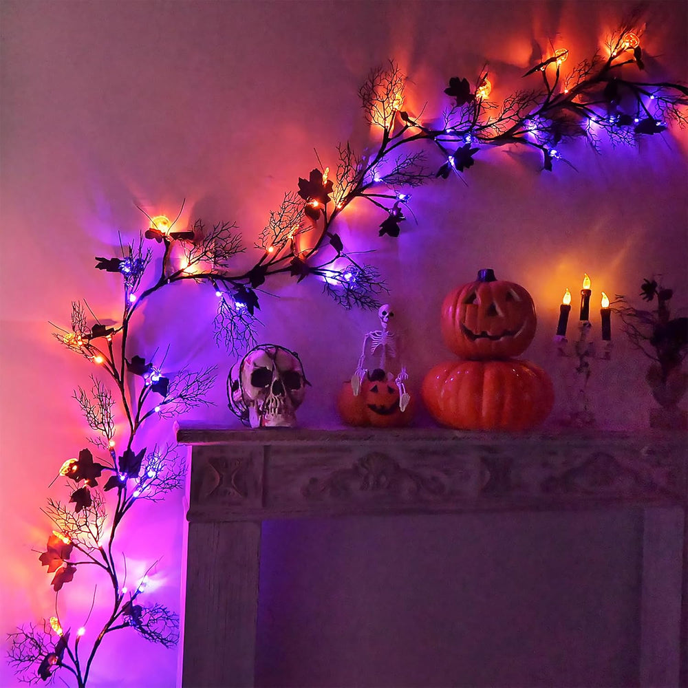 Halloween Garland with Lights 8.86FT 72LED Willow Vine Twig with Timer Black ...