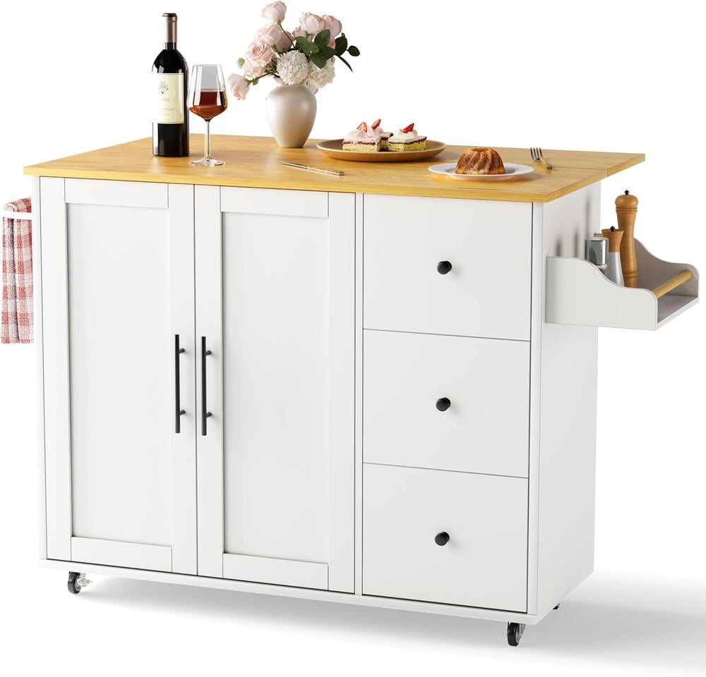 GRUSIGN 49.6" Kitchen Island on Wheels with Storage-Multifunctional Kitc...