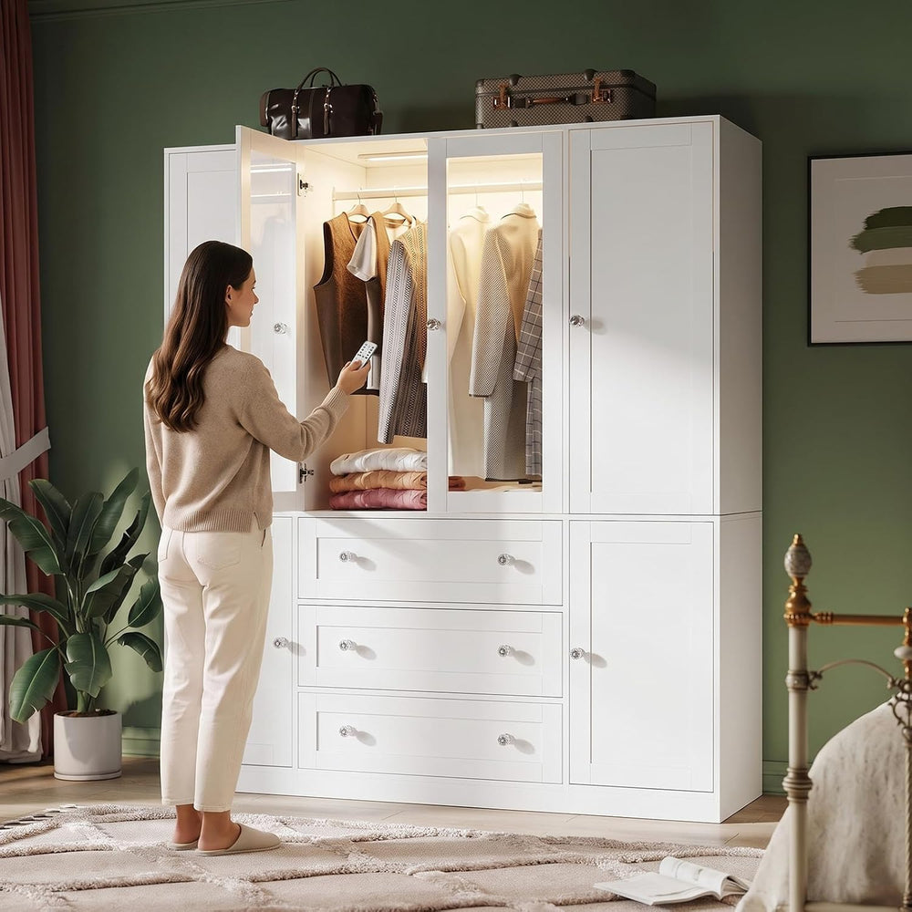 VOWNER 71" H Armoire Wardrobe Closet with Motion Sensor LED Light